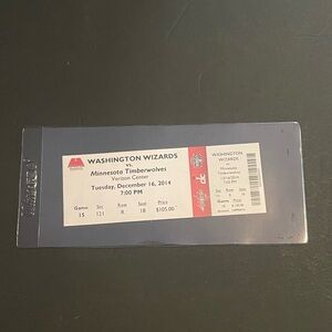 Washington Wizards vs Minnesota Timberwolves 2014 Full Ticket Stub